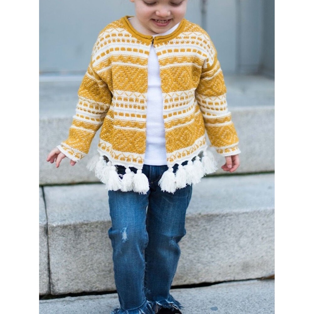Oshkosh B’gosh Girls Yellow Tassel Cardigan Knit Jacket Boho Cotton size 3T